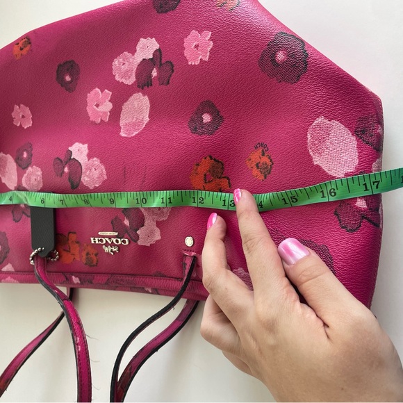 Coach Leather Fuschia Pink City Tote w/ Vibrant Floral Shoulder Bag - Picture 2 of 15